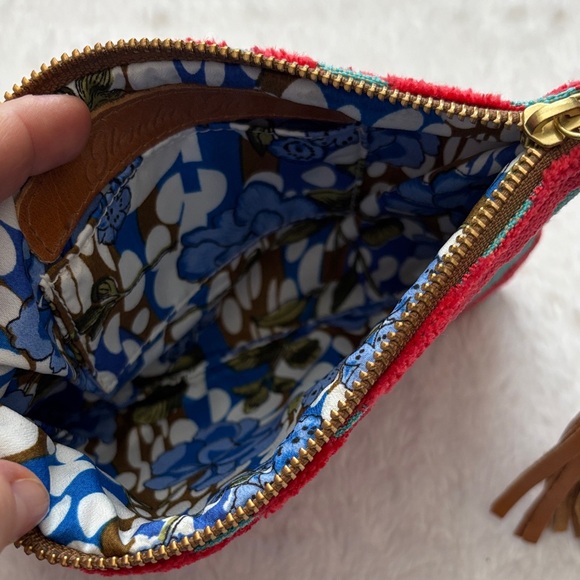 Glenda Gies Stylish Coral Velvet and Teal Clutch with Tassel - Picture 4 of 7